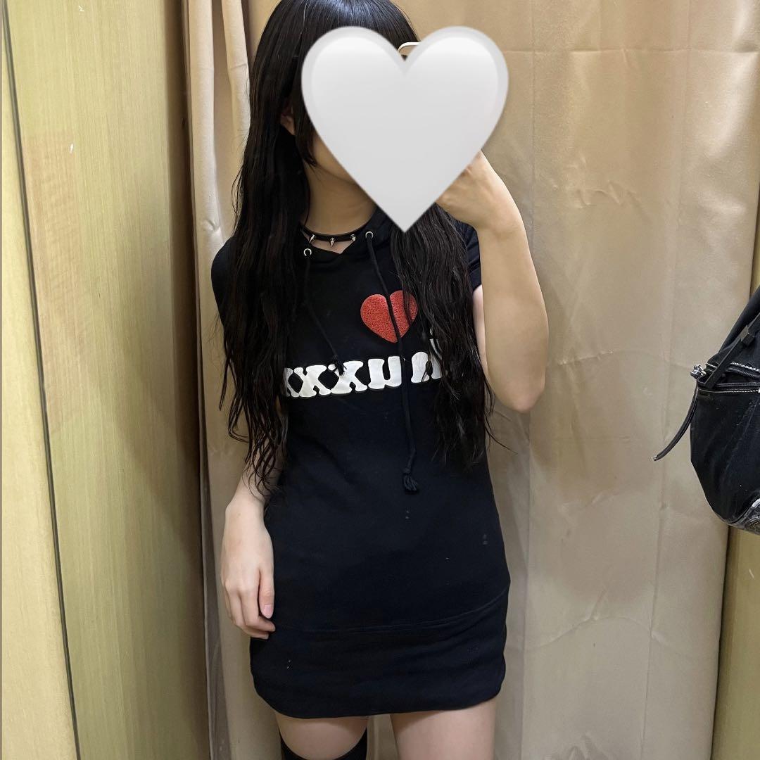 アイラブ I Loveフード付きトップス Y2K 平成ギャル 姫ギャル ワンピ