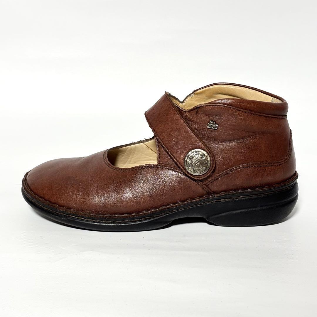 Finn Comfort ストラップ レザーシューズ 革靴 ブラウン J1617