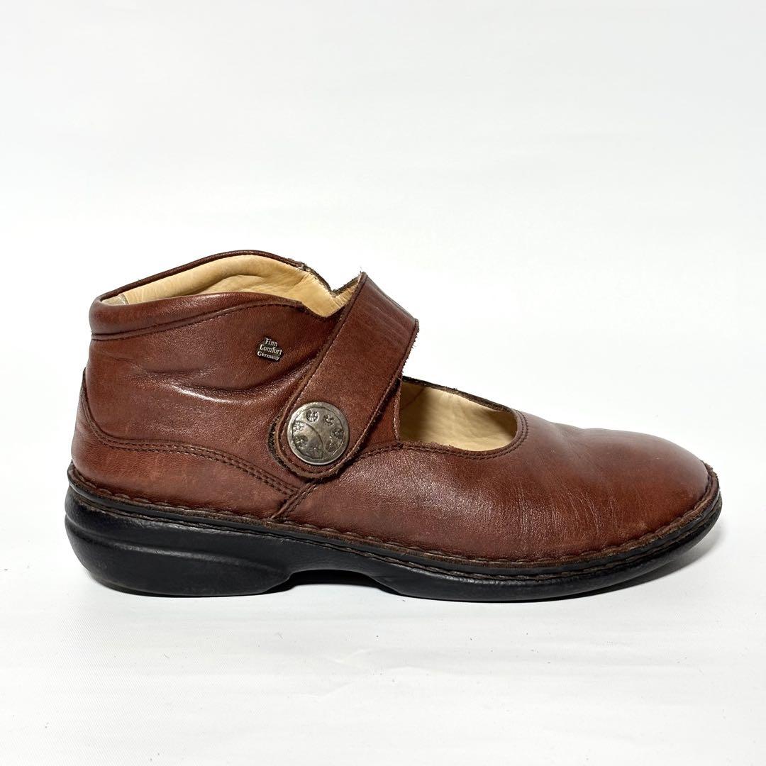 Finn Comfort ストラップ レザーシューズ 革靴 ブラウン J1617