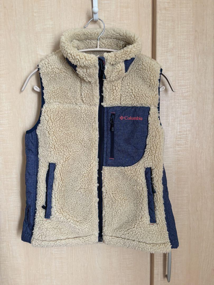 Columbia フリースベスト ベージュ/ネイビー