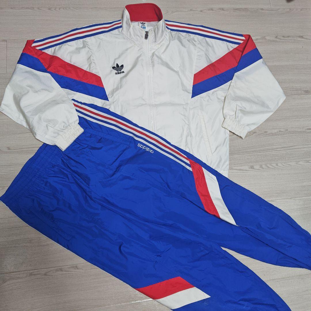 adidas ウィンドブレーカー上下　 ホワイト/ブルー/レッド トリコロール