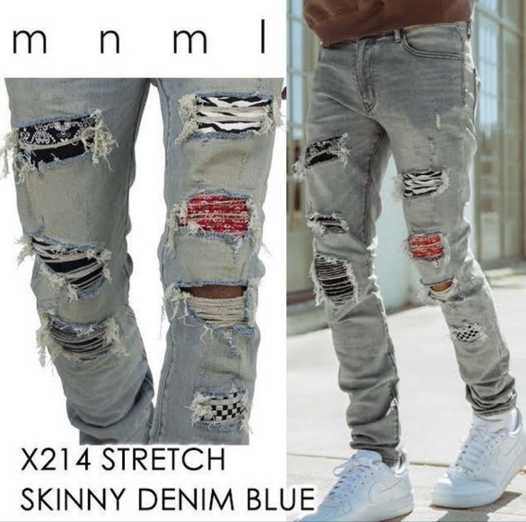 25SS5月改良! mnml X214 多種柄ダメージストレッチデニムパンツ34
