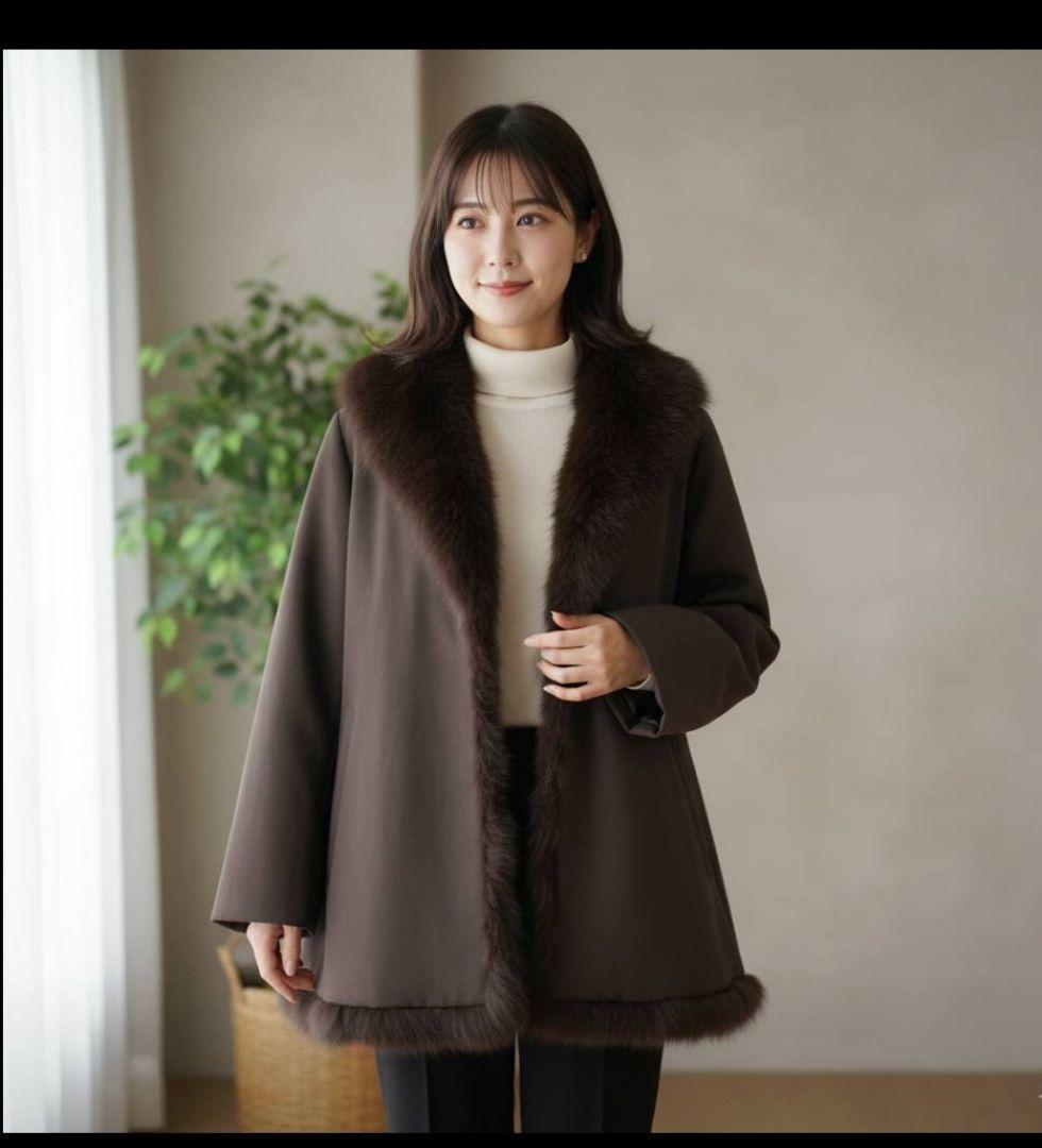 エポカ　フォックスファートリム ジャケット　40　こげ茶　通勤　お出かけ