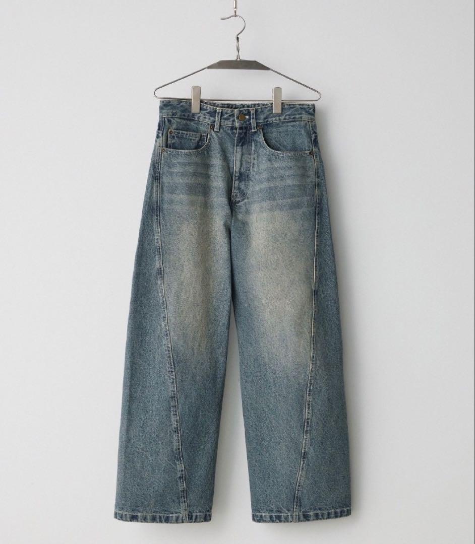 VINTAGE WASHED CURVED DENIM ライトインディゴブルー