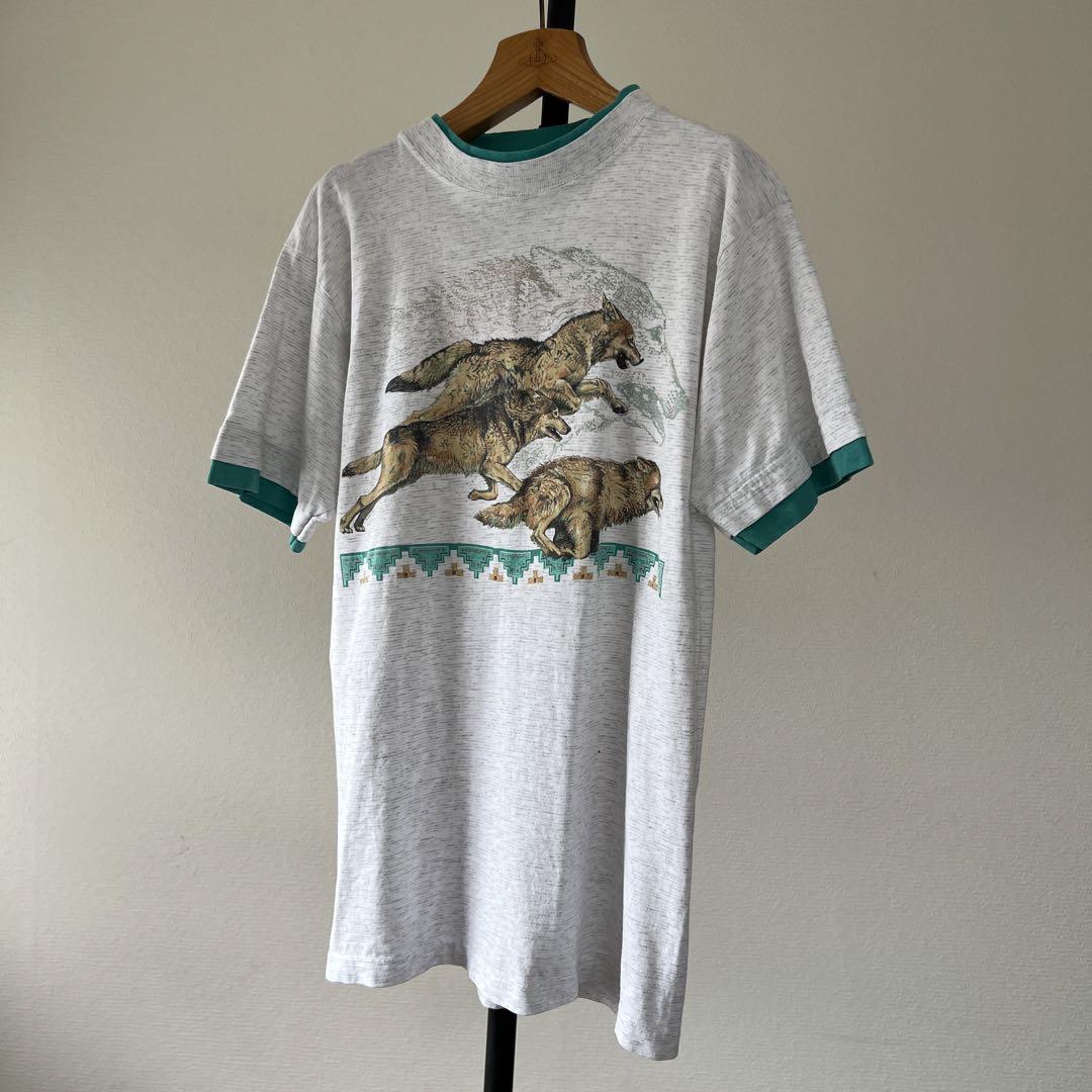 90s USA製 3匹の狼 Tシャツ アニマル ウルフ 狼 M シングル