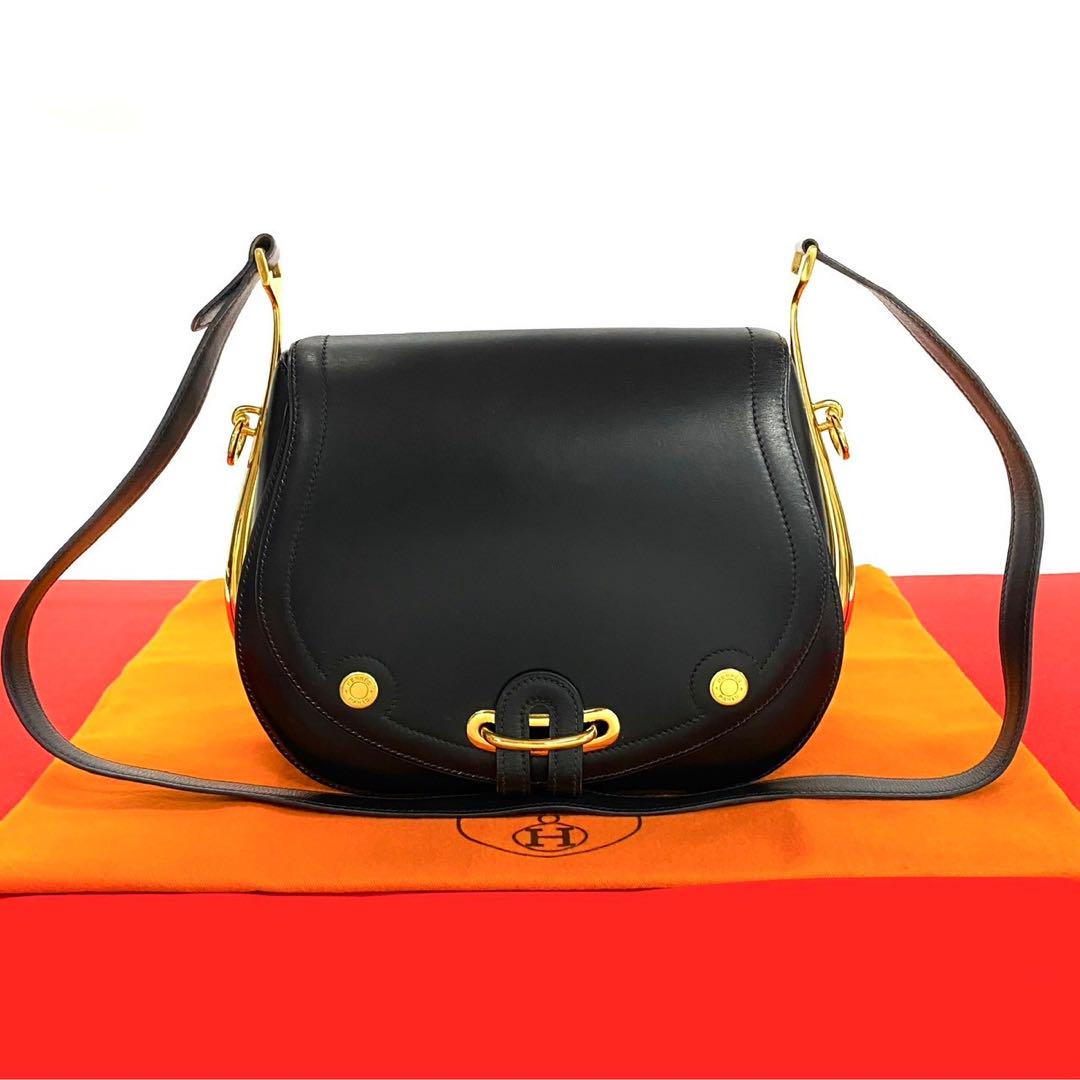 極 美品 エルメス ヴィンテージ パスキード レザー ショルダーバッグ ブラック