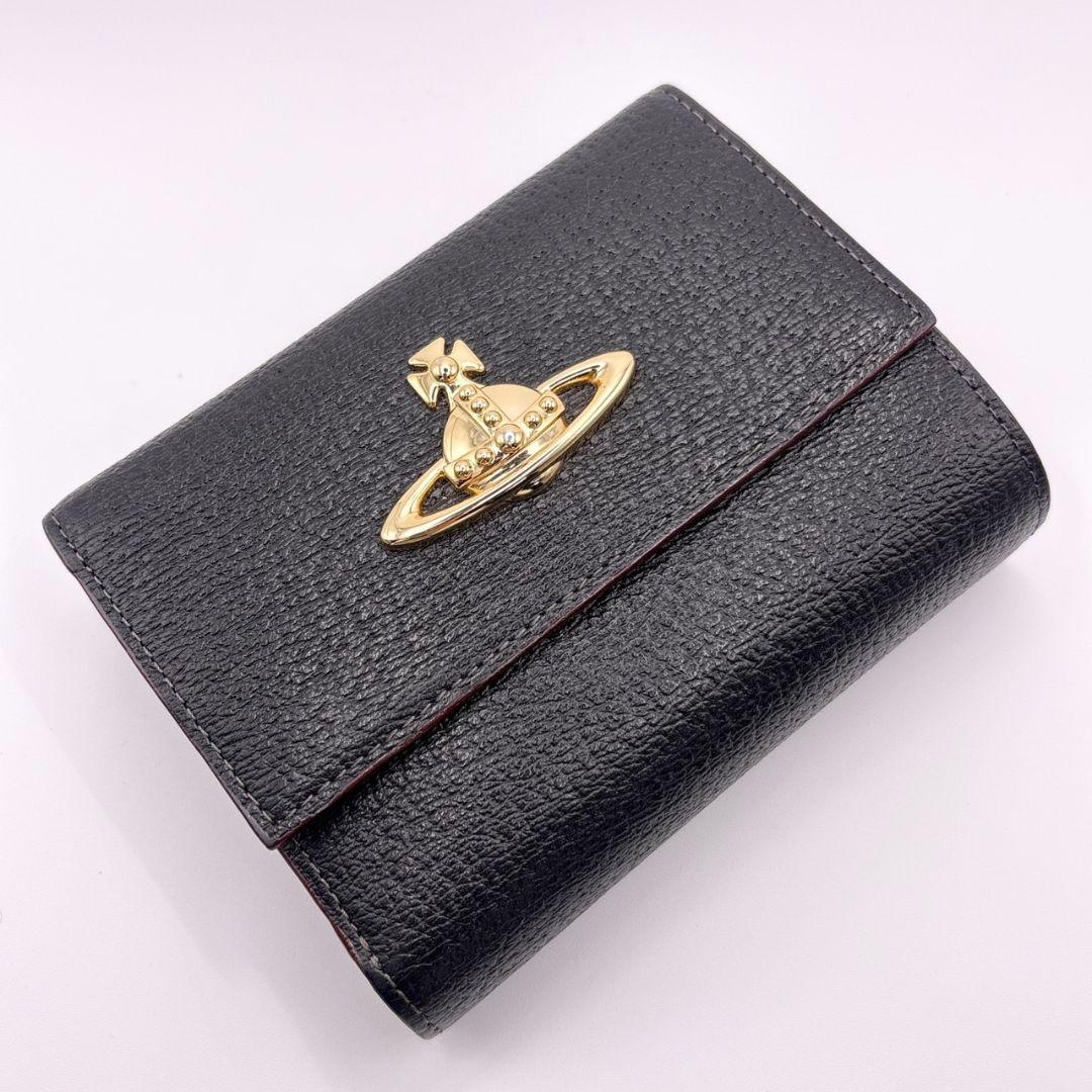 ヴィヴィアンウエストウッド 折り財布 黒 レザー オーブ ヴィヴィアンウエストウッド 折り財布 黒 レザー オーブ