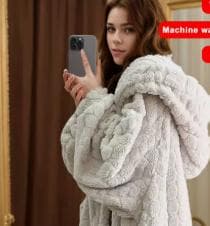 フリースフード付きグレーガウン