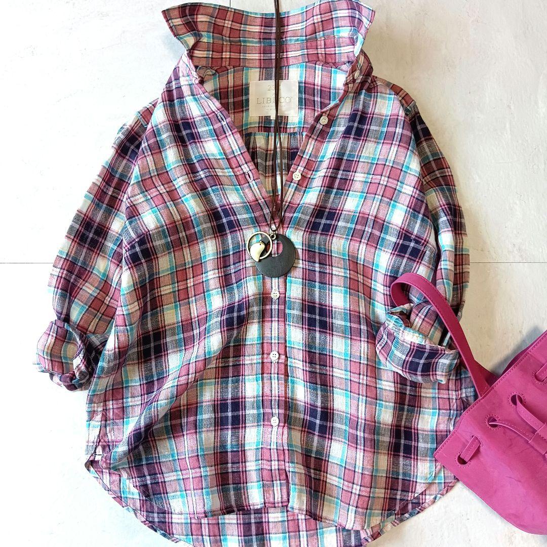 極美品✨23区　LIBECO　リネンシャツ　オーバーサイズ　ストライプ　ゆったり 23区 - 23区× LIBECOリネンマルチストライプ シャツの通販 by