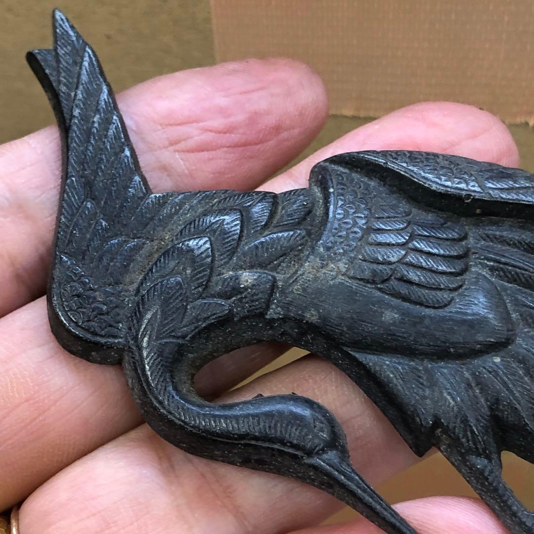 アンティーク 釘隠し 丹頂鶴 真鍮鋳物 金工細工 明治大正期