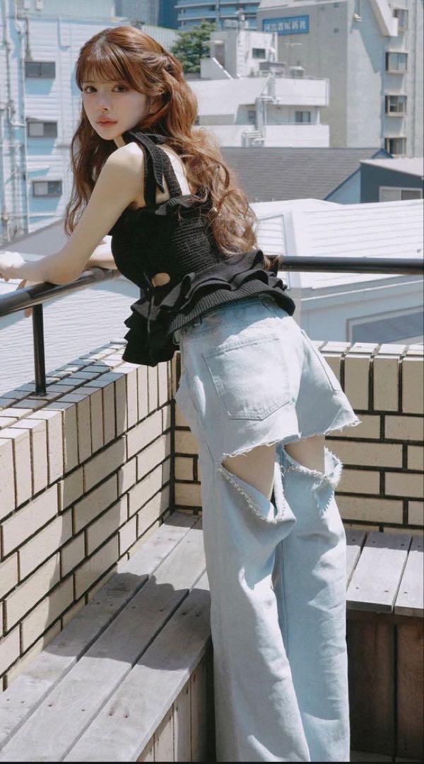 【RANDY】ビジューバックカットワイドデニム RANDY 】 ビジューバックカットワイドデニム S - メルカリ