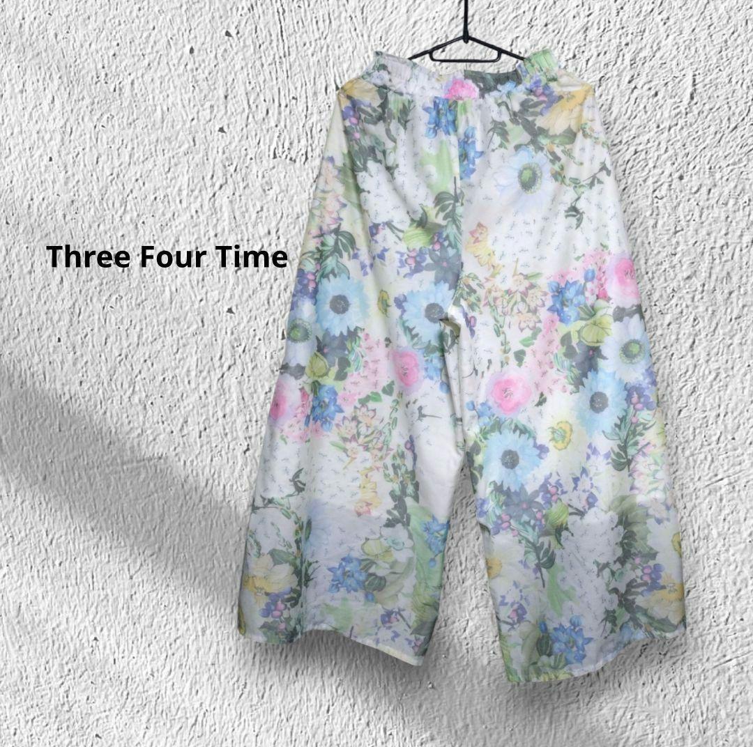 Three Four Time 花柄 イージー フレア パンツ