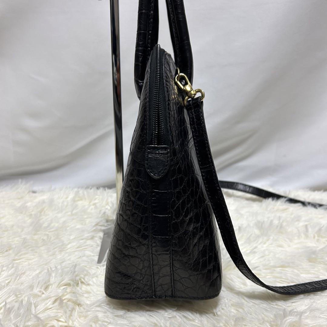 FURLA フルラ　クロコ型押し　ドーム型　ハンドバッグ　ショルダーバッグ　黒