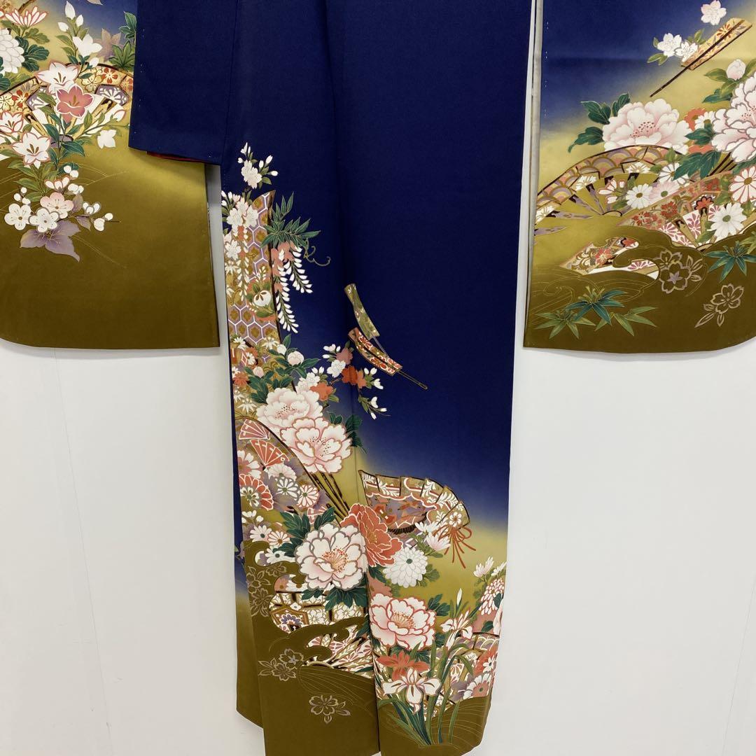 和】15922o 振袖 バチ衿 扇子に古典花文様 着物