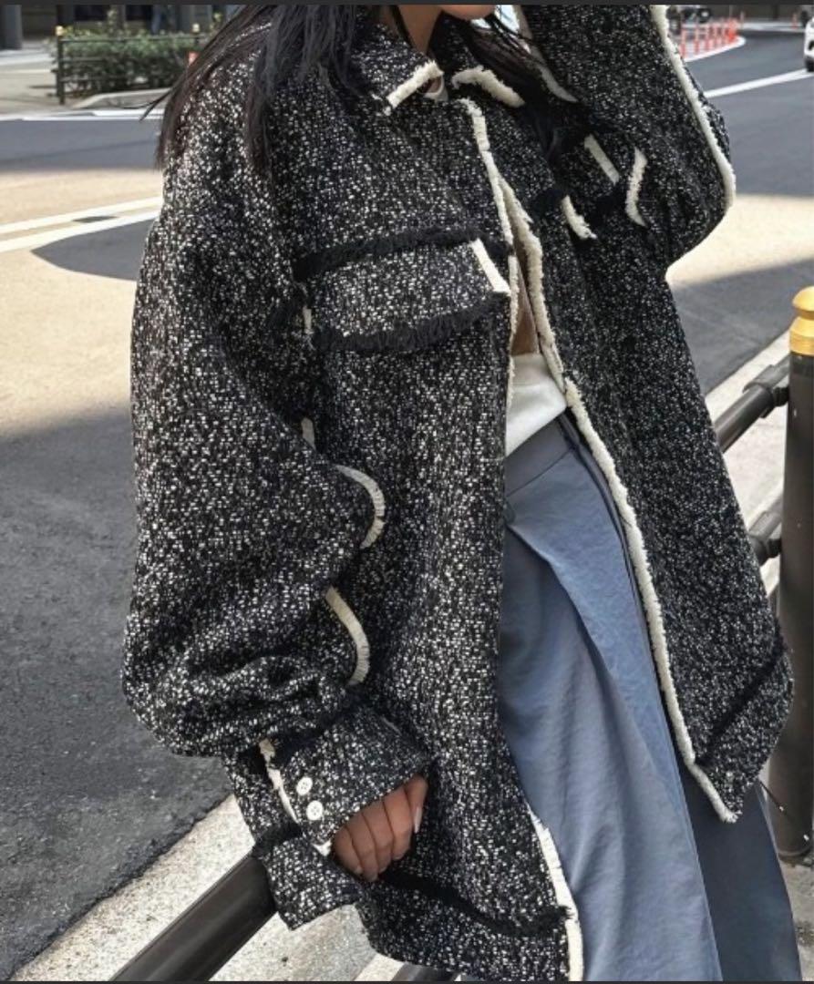 ジャケット・アウター AmeriOTONA MUSE FRINGE TWEED OVERJACKET OTONA MUSE FRINGE TWEED OVER JACKET