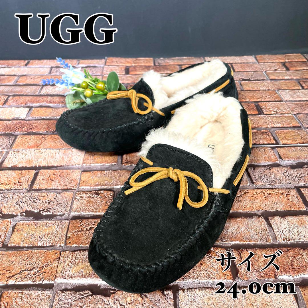 【人気】UGG アグ　ムートンブーツ　モカシン　黒　靴紐