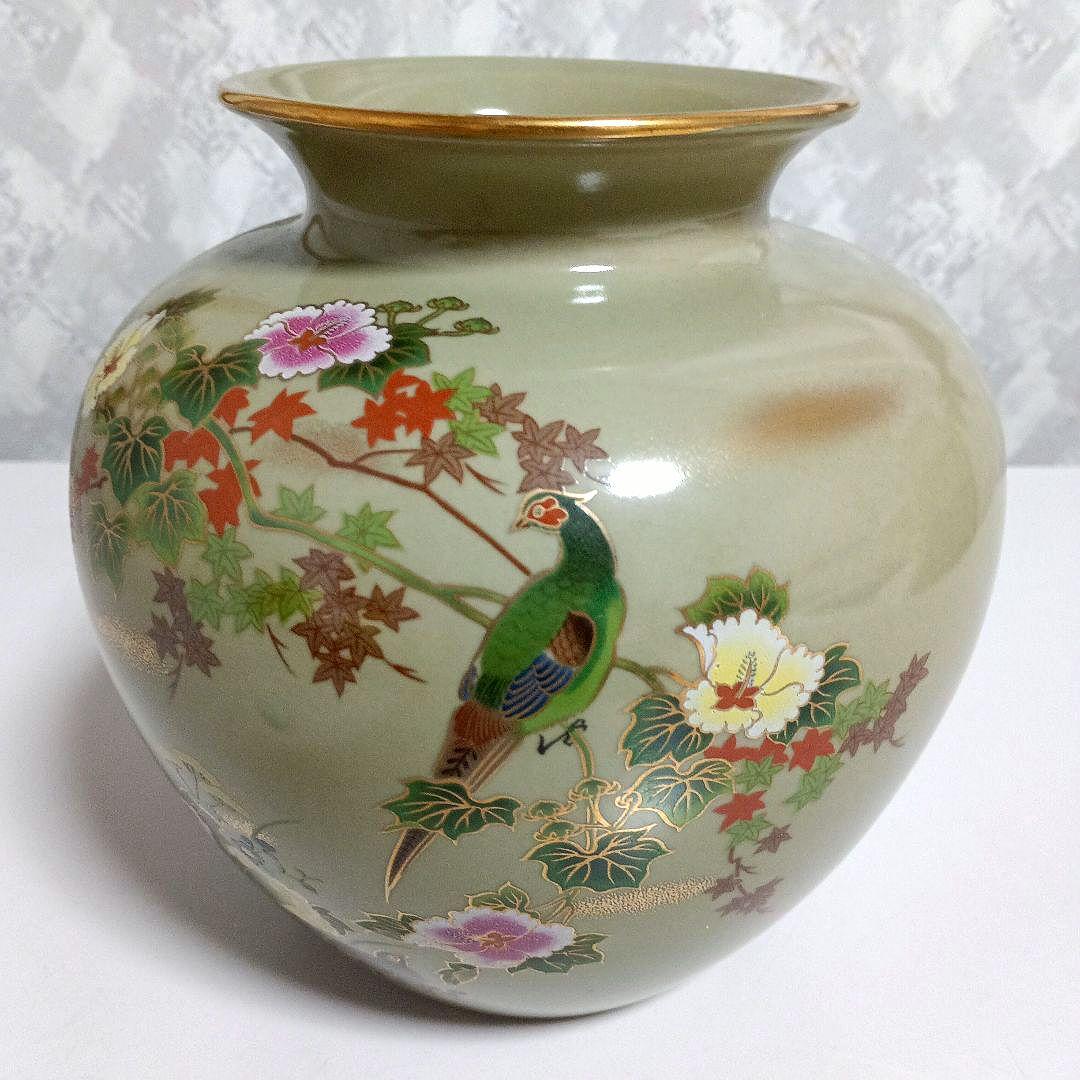 九谷焼 花瓶 飾り壺 色絵花 花鳥金彩 伝統工芸品 インテリア