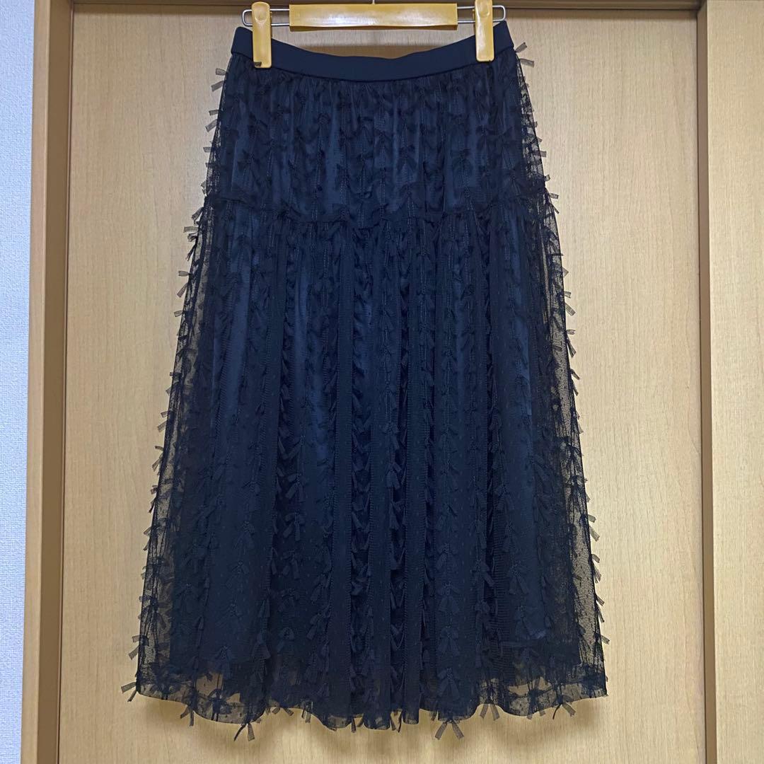 ︎2025 エムズグレイシー リボン浮かぶチュールスカート40 黒 ロングL M S GRACY