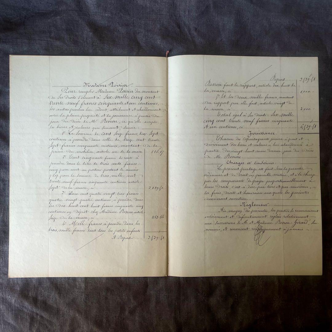 マニュスクリ2冊セット10枚 手書き公文書　カリグラフィー フランスアンティーク
