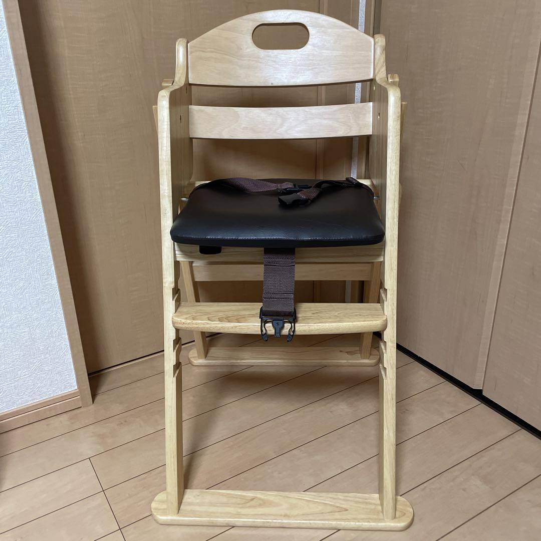 #604【美品】KATOJI 木製 ハイチェア ワイド 折りたたみ股ベルト付
