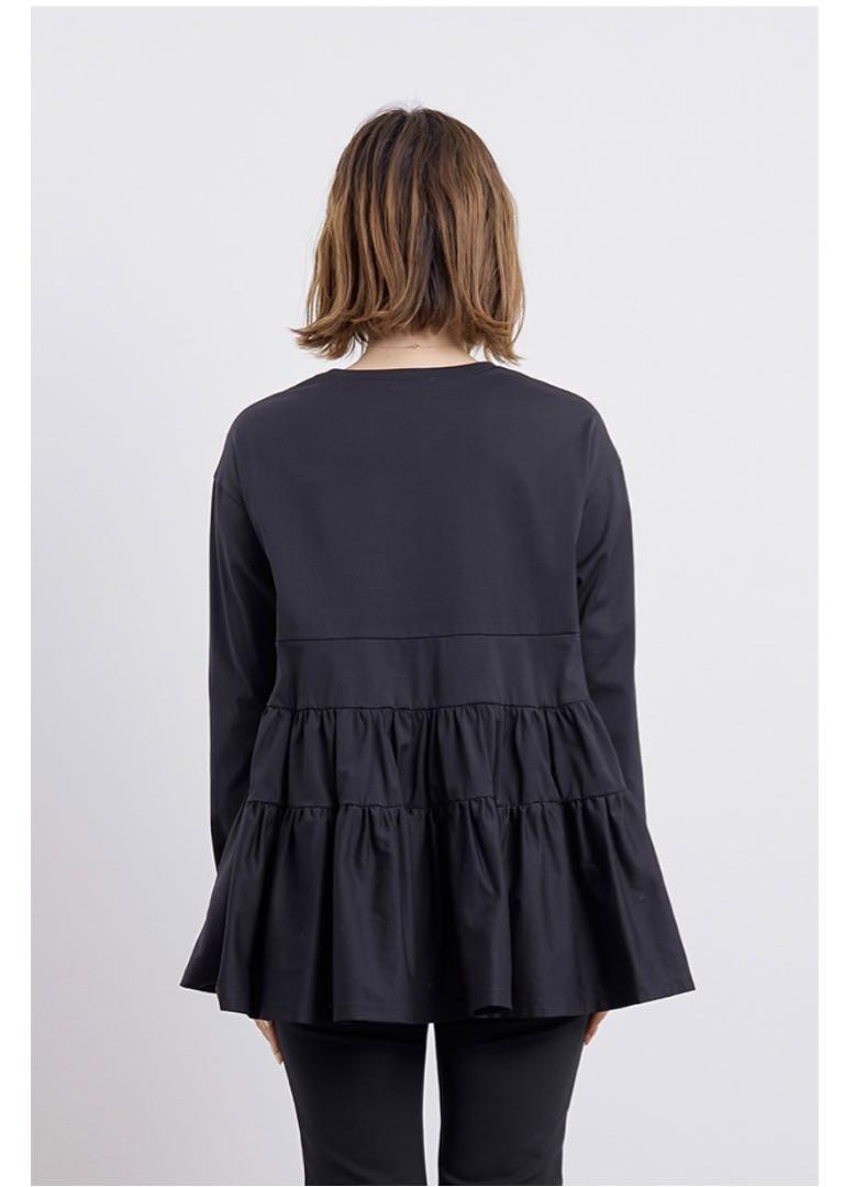 yori 肩パッド付きカットソー　ネイビー　38美品 Drawer - yori肩パット付きバックレスロンTee【2024AW】の通販