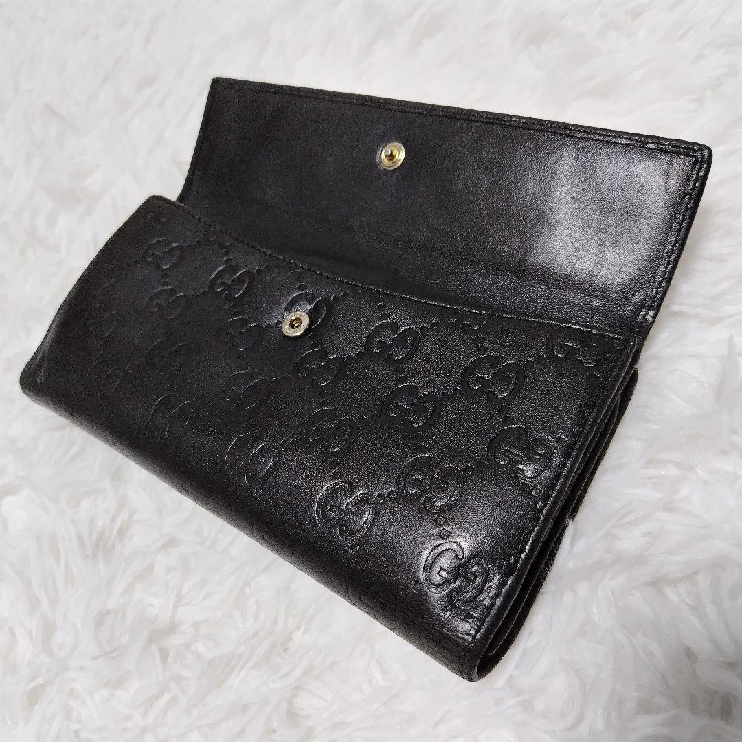 GUCCIグッチ♡レザー長財布 グッチシマ リボン ゴールド金具 黒