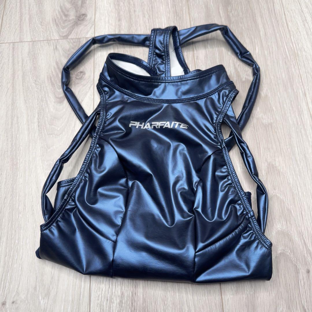 新作 PHARFAITE】 エナメルハイネックバインダー Tback ネイビー コスプレ衣装