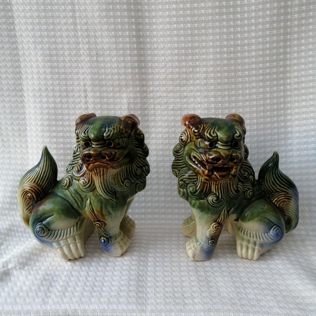 陶器製 獅子像 2体セット【高さ約22cm】