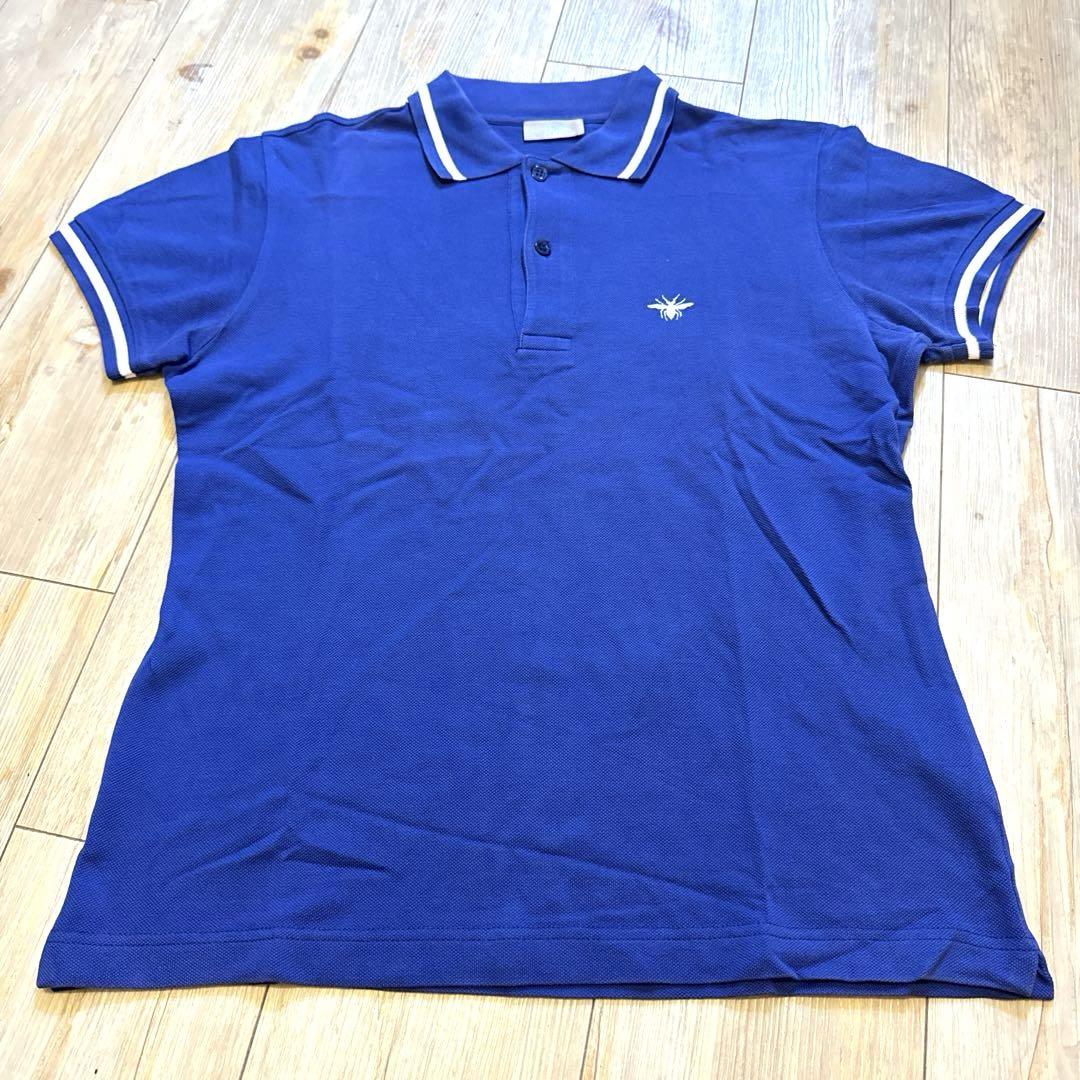 【美品☆高級モデル☆刺繍デザイン】ディオールオム ポロシャツ 入手困難 Dior homme ディオールオム ビー刺繍 半袖ポロシャツ 青 - メルカリ