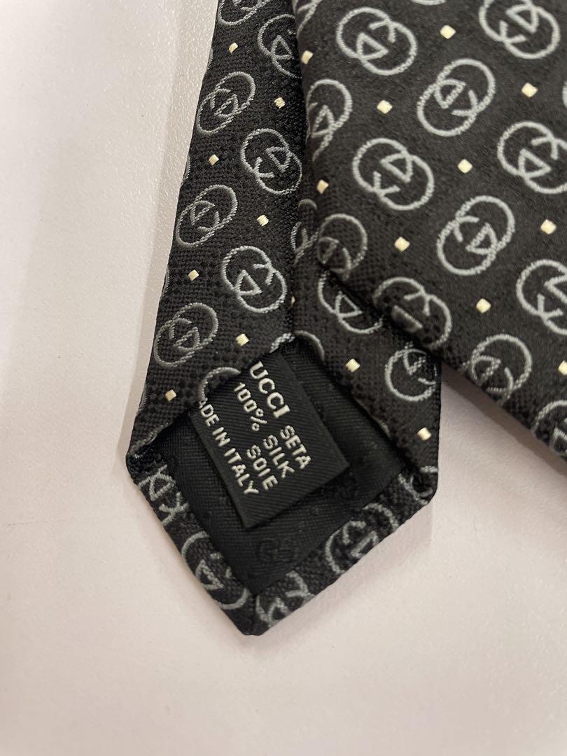 GUCCI シルク ネクタイ 黒 ロゴ