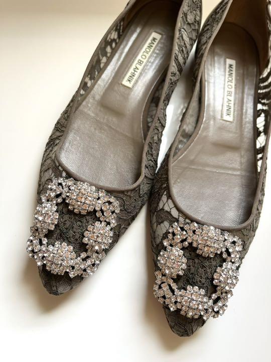 美品【Manolo Blahnik】HANGISIFLAT レース フラット