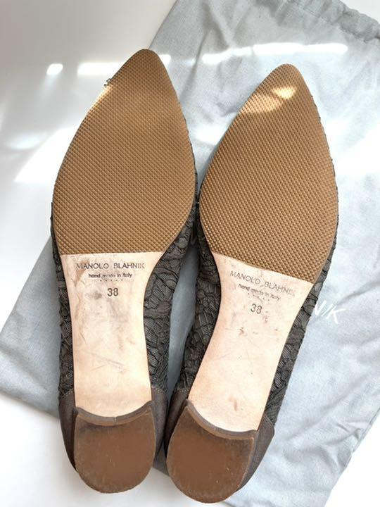 美品【Manolo Blahnik】HANGISIFLAT レース フラット