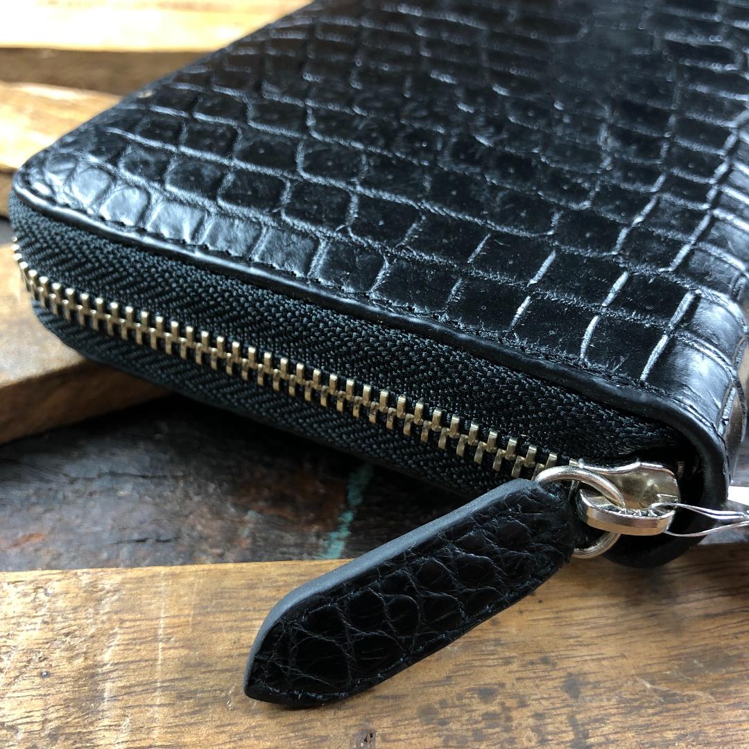 最新作 ロング 長財布 クロコダイル ジッピー グリーン レザー 腹側 ワニ革 本物 - 長財布