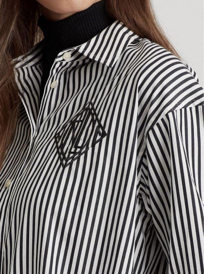 LAUREN RALPH LAUREN ストライプシャツ 長袖 綿 刺繍M LAUREN RALPH LAUREN ストライプシャツ 長袖 綿 刺繍M