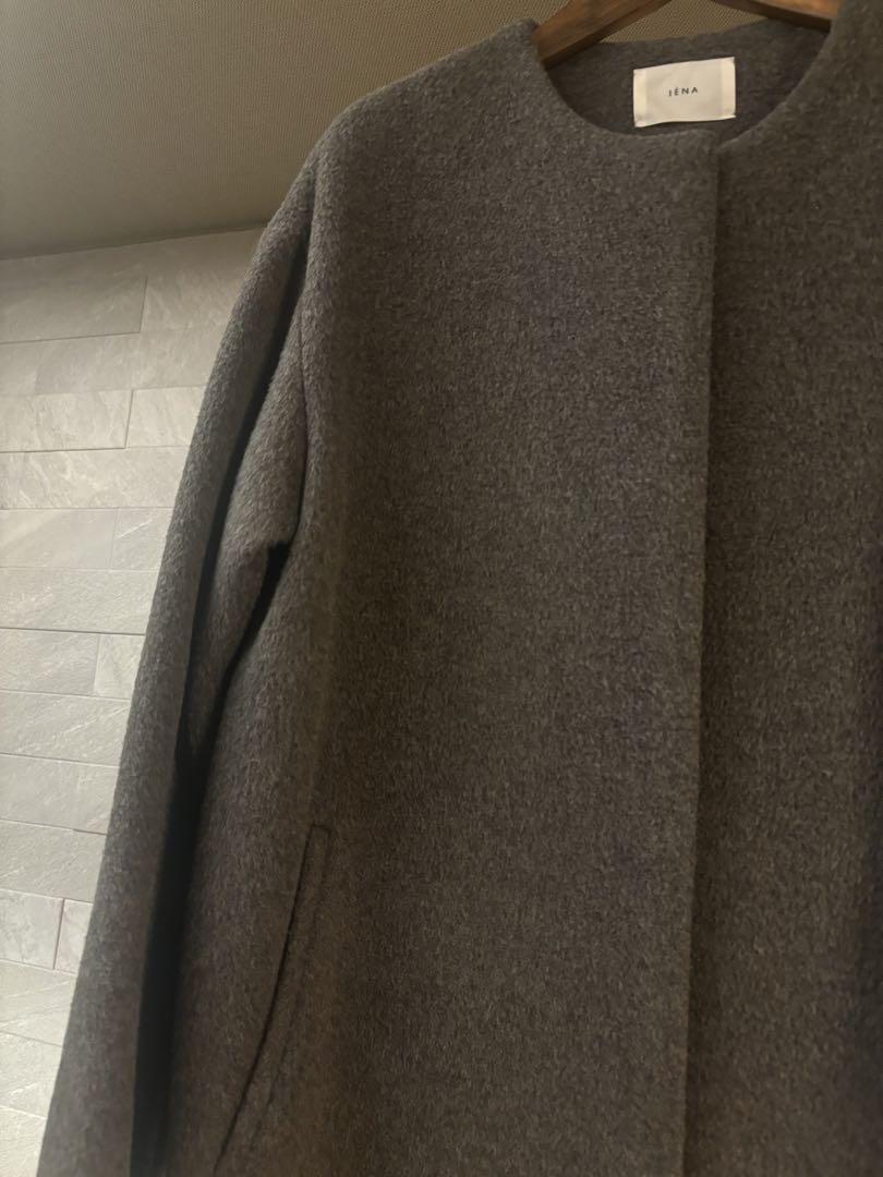 IENA ノーカラーラムウールロングコート