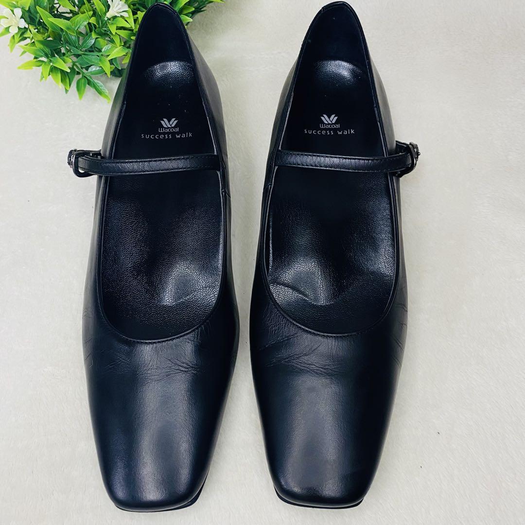 美品✨ワコール サクセスウォーク ストラップ パンプス 23.5 黒 レザー