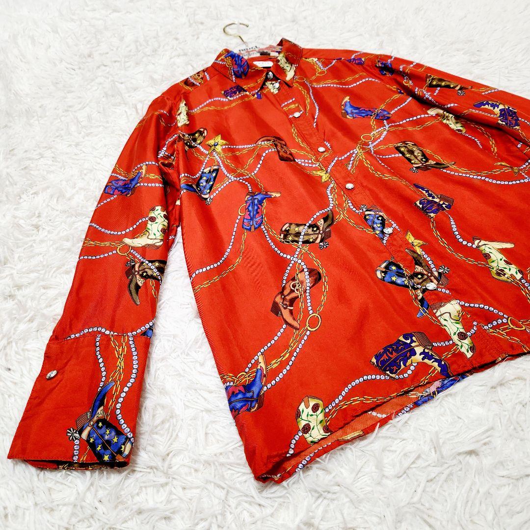 美品】sandro サンドロ シルク100% 総柄 長袖シャツ size3 赤