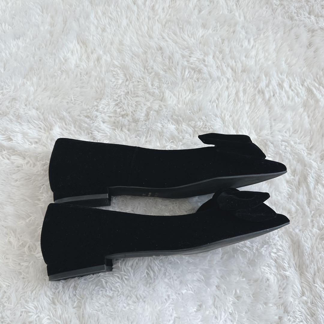 美品　ルタロン　リボン　フラットパンプス　黒