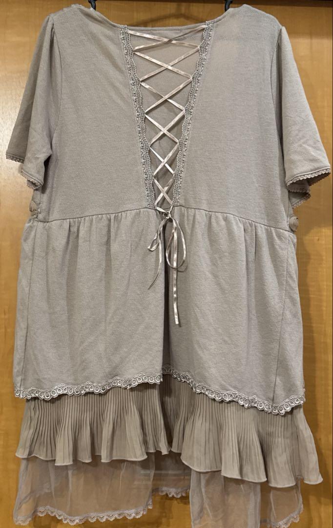 axes femme 半袖バックレースアップデザイン カーディガン