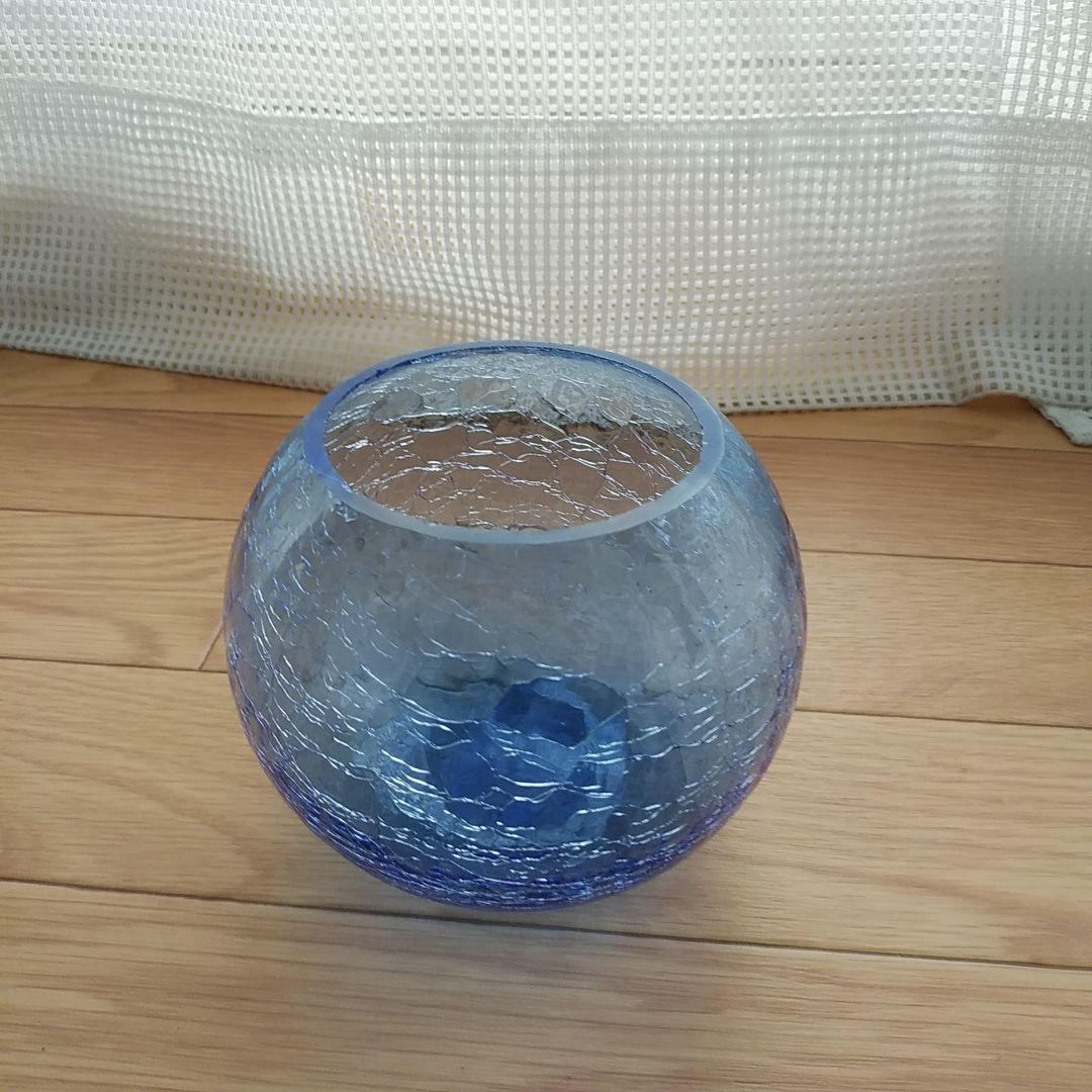 ガラス花瓶 球 ブルー