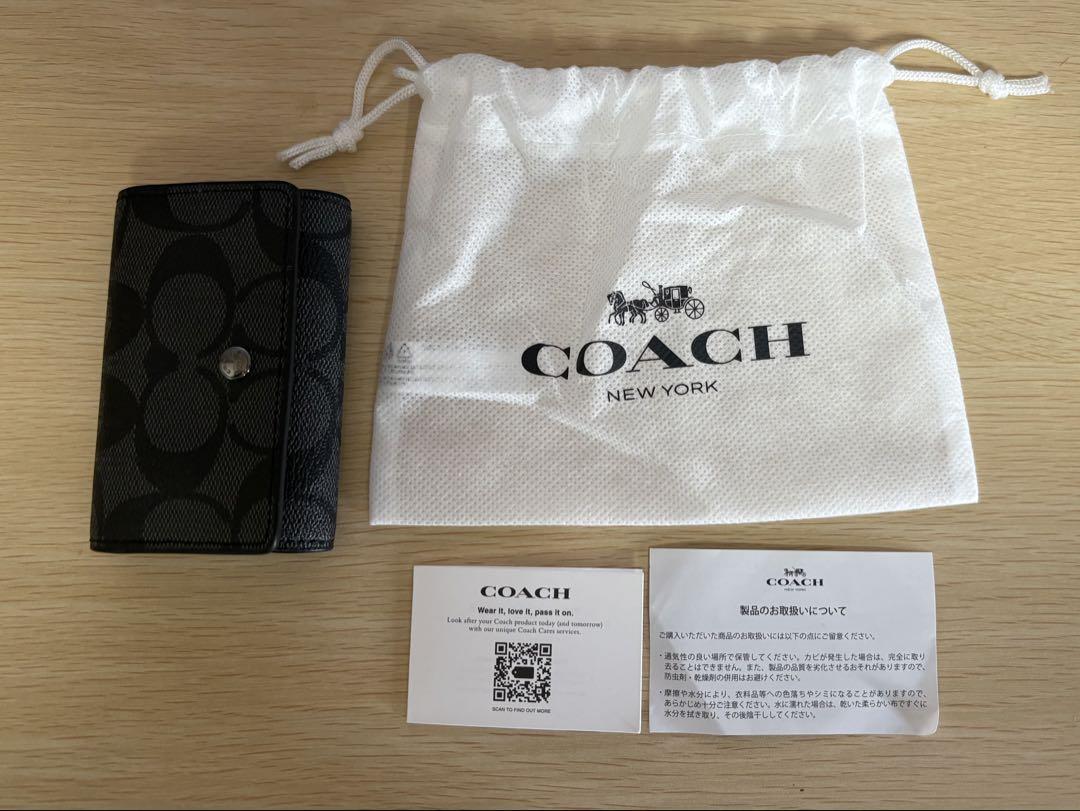 COACH ブラックレザー キーケース モノグラム
