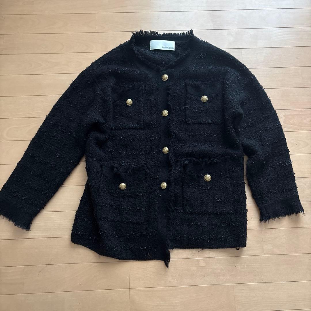 Whim Gazette 濃紺ツイードカーディガンM Whim Gazette