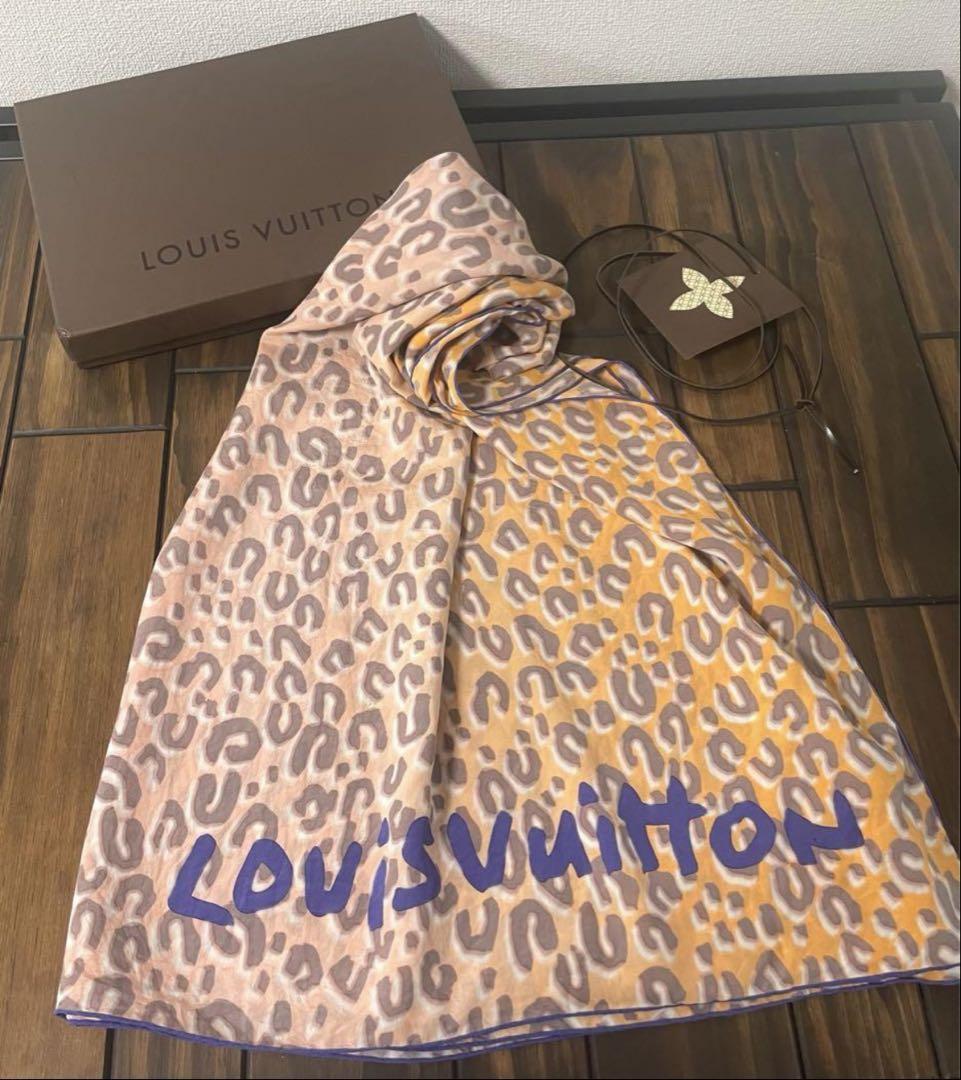 限定LOUIS VUITTON ルイヴィトンシルク100% 大判ストールヒョウ