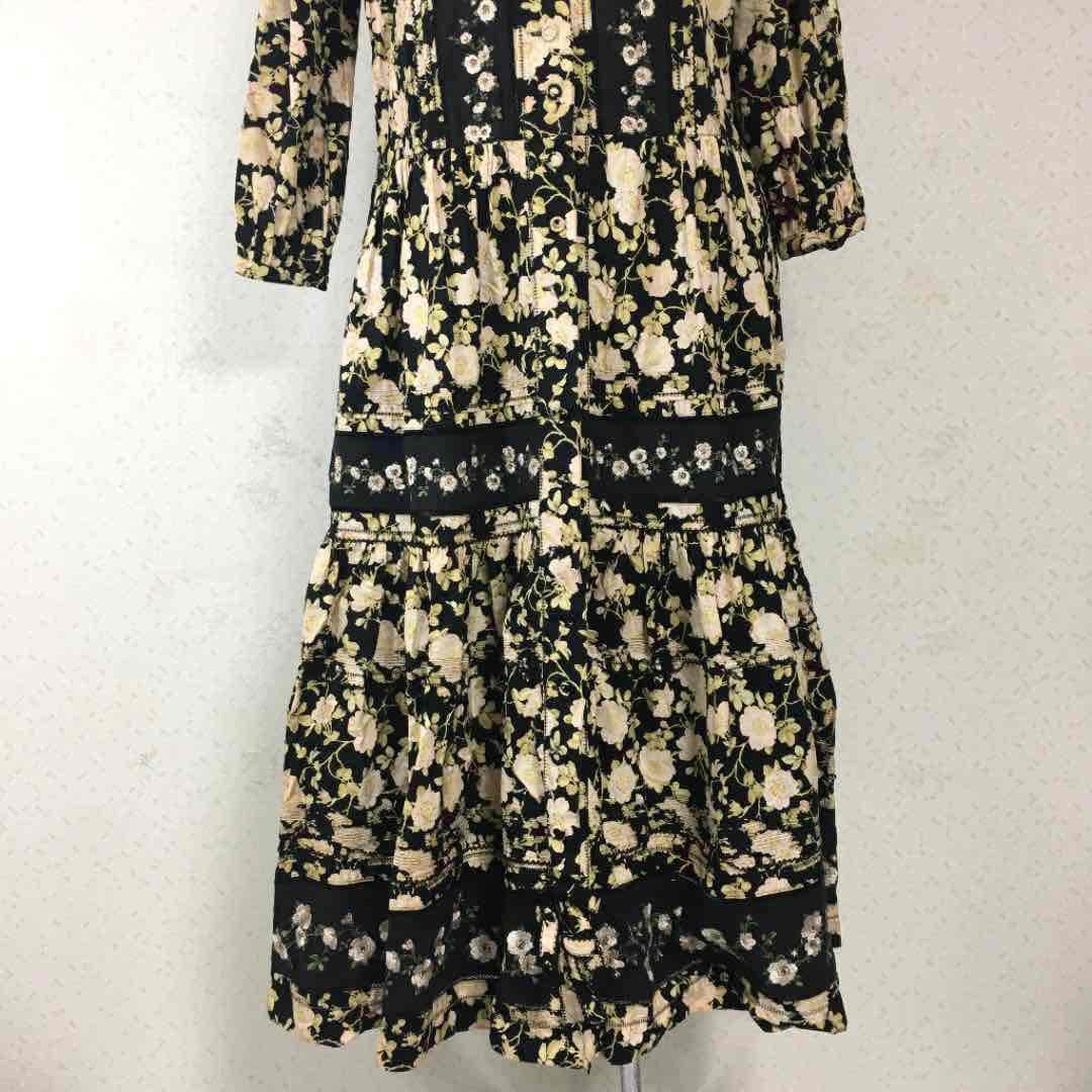 みね様専用　ピンクハウス  黒地花柄総柄 ロングワンピース 刺繍 ピンタック 黒地花柄総柄 刺繍