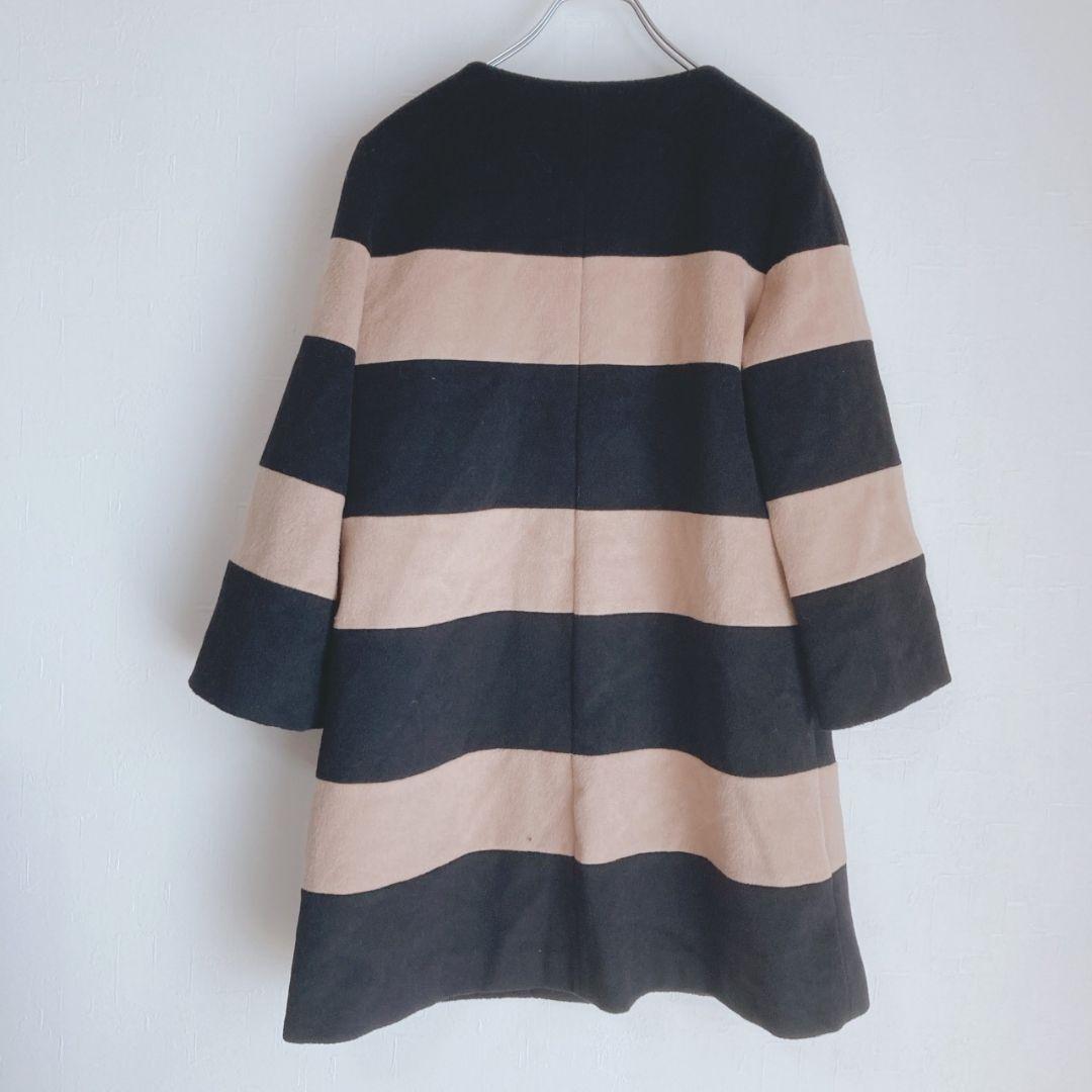 フィロソフィー　ロングコート　ラウンドネック　ストレートシルエット　毛　ブラック