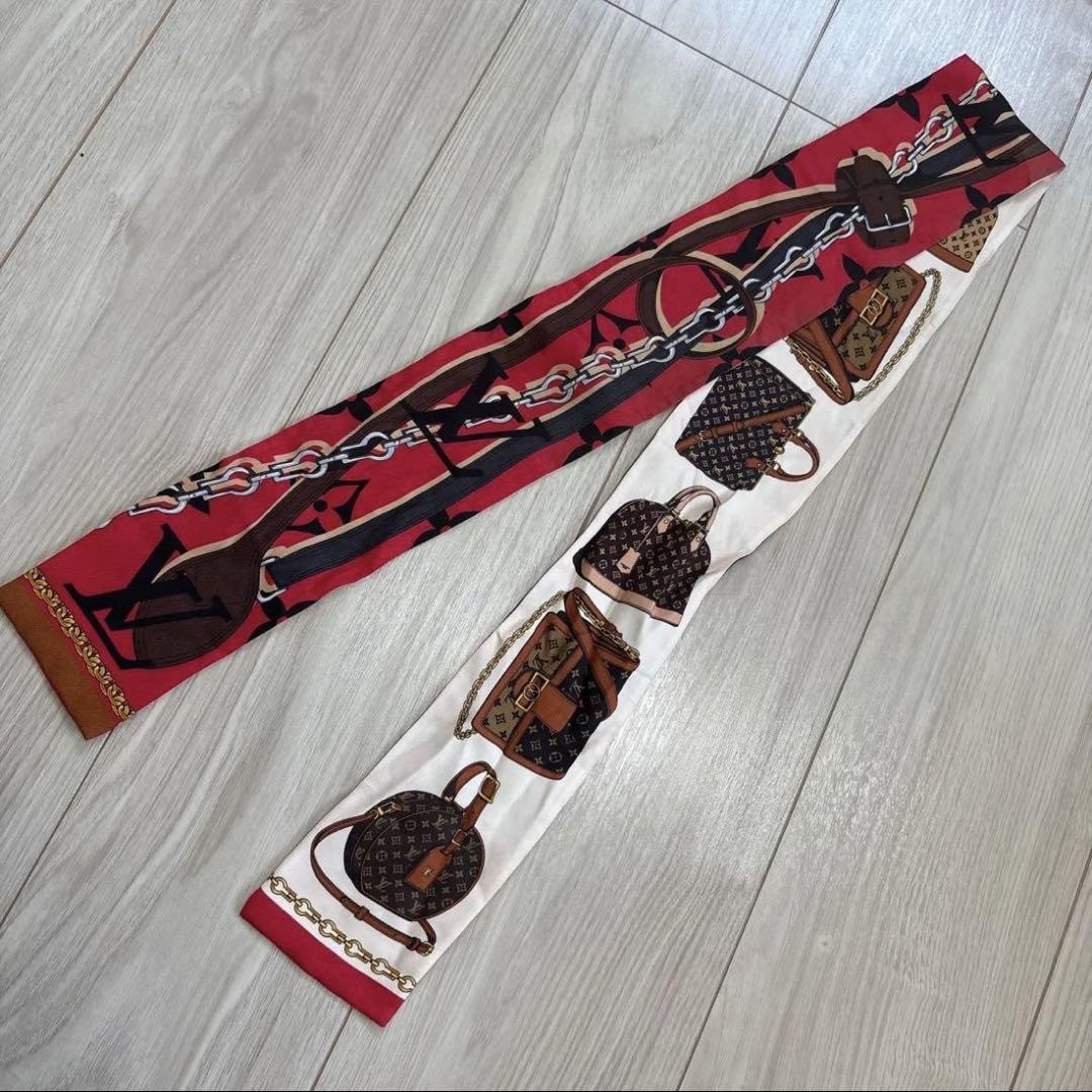 【初回限定】 VUITTON LOUIS ルイヴィトン リボンスカーフ バンドー バッグ柄 小物