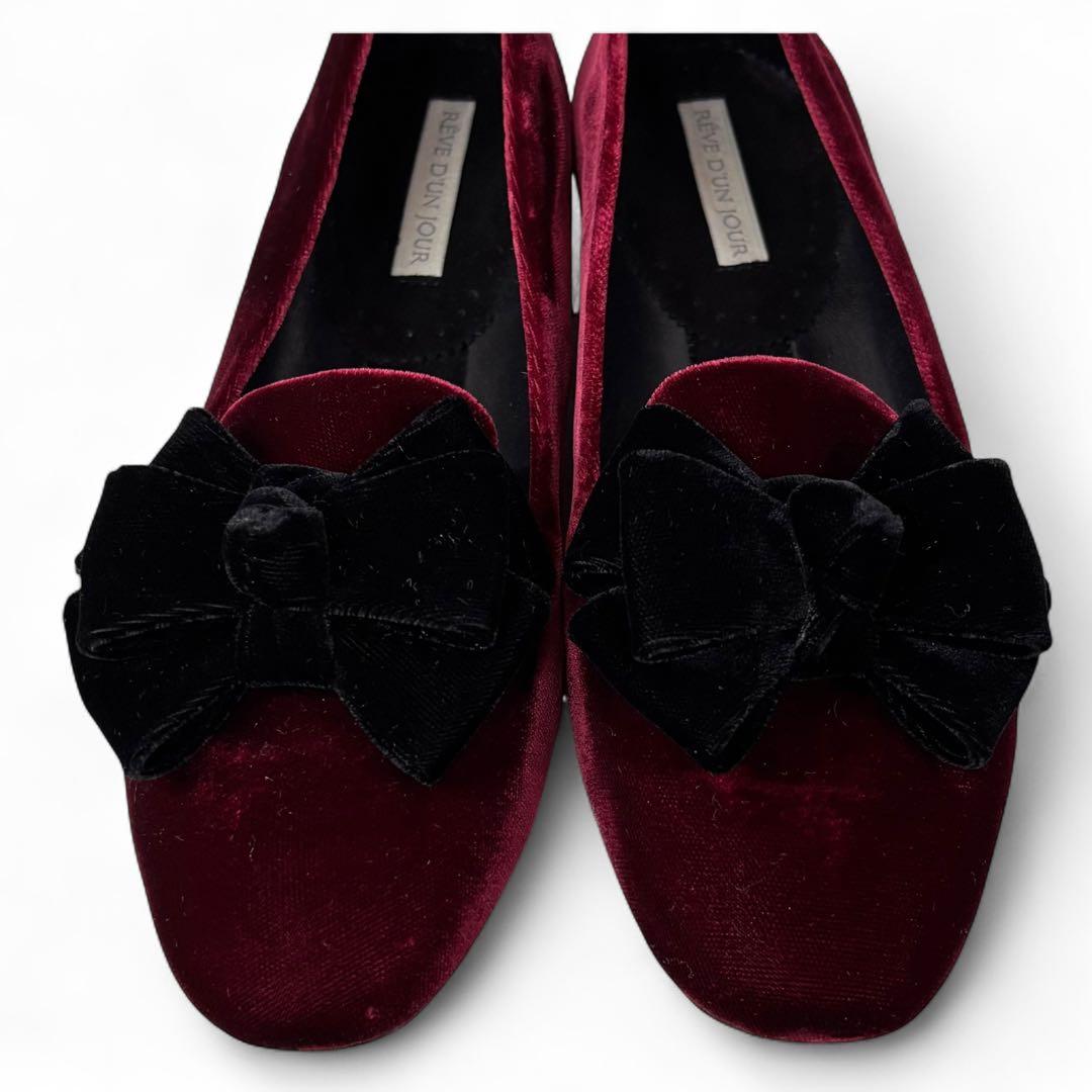 RAVE D’DUN JOUR 36 23 フラットパンプス ベロア リボン