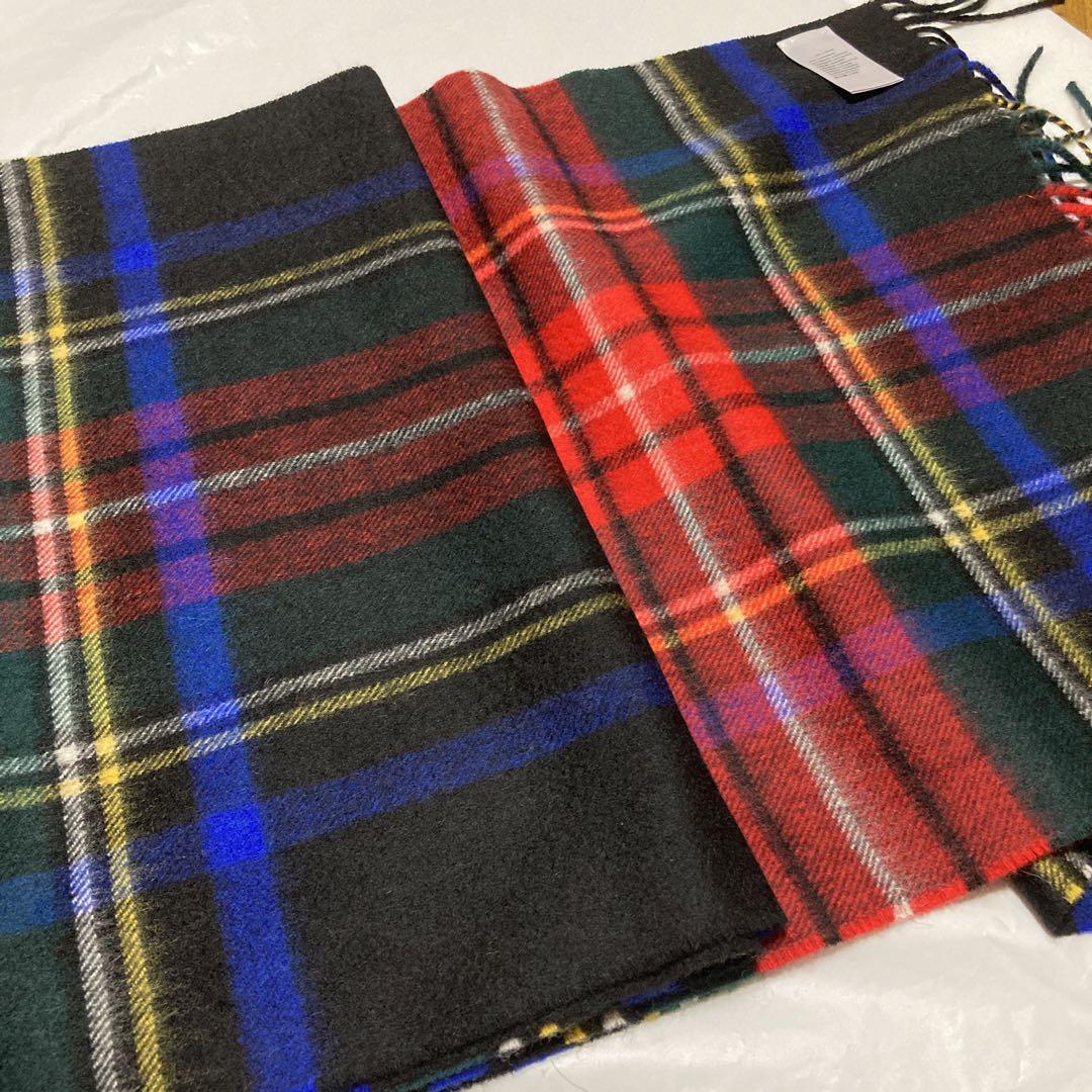 極美品 ジョンストンズ カシミヤ100% 中判ストール ブラックスチュアート