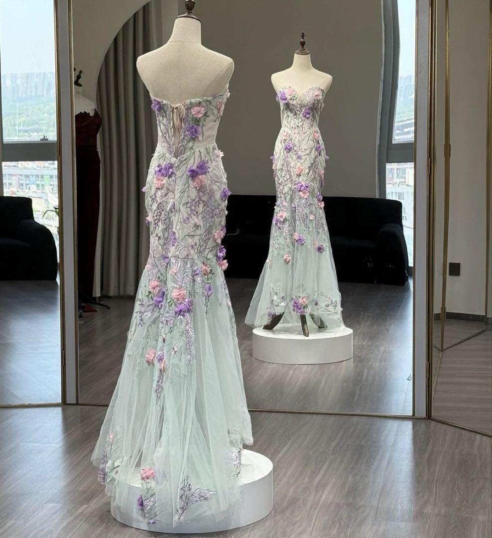 お花のデザインがゴージャスなマーメイド ベア ロングドレス レディース