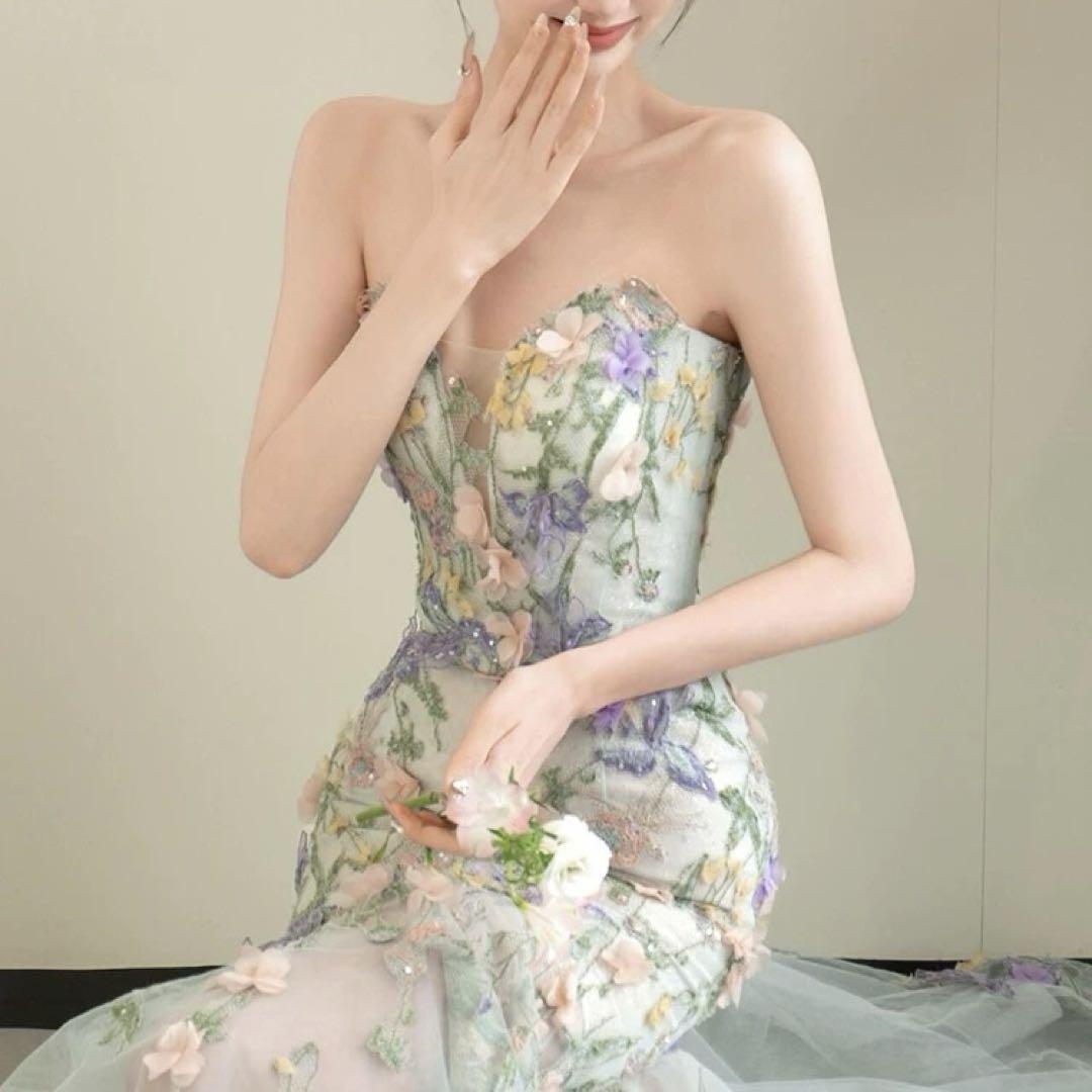 お花のデザインがゴージャスなマーメイド ベア ロングドレス レディース